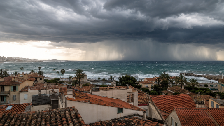 Tempête méditerranéenne au-dessus des toitures de la Côte Varoise et de l’ouest des Alpes-Maritimes